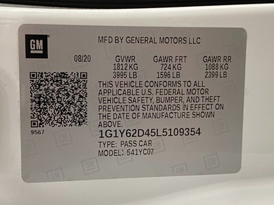 2020 Chevrolet Corvette 2dr Stingray Cpe w/1LT