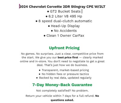 2024 Chevrolet Corvette 2dr Stingray Cpe w/2LT