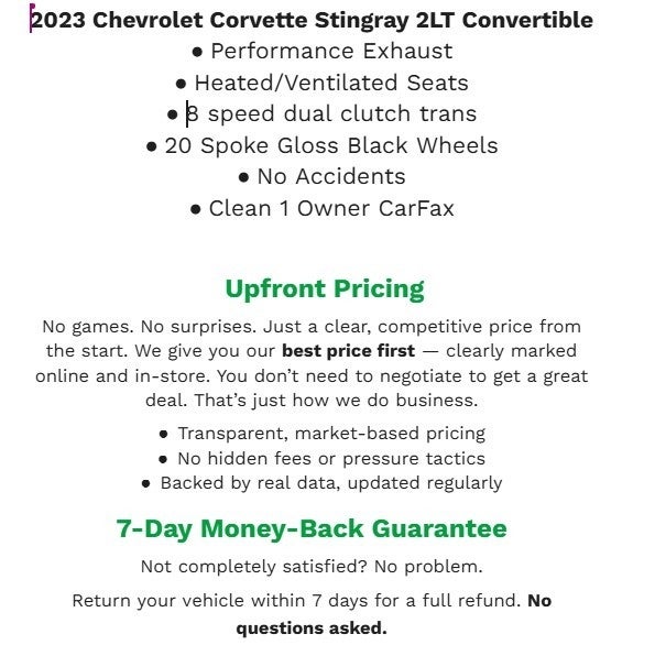 2023 Chevrolet Corvette 2dr Stingray Conv w/2LT