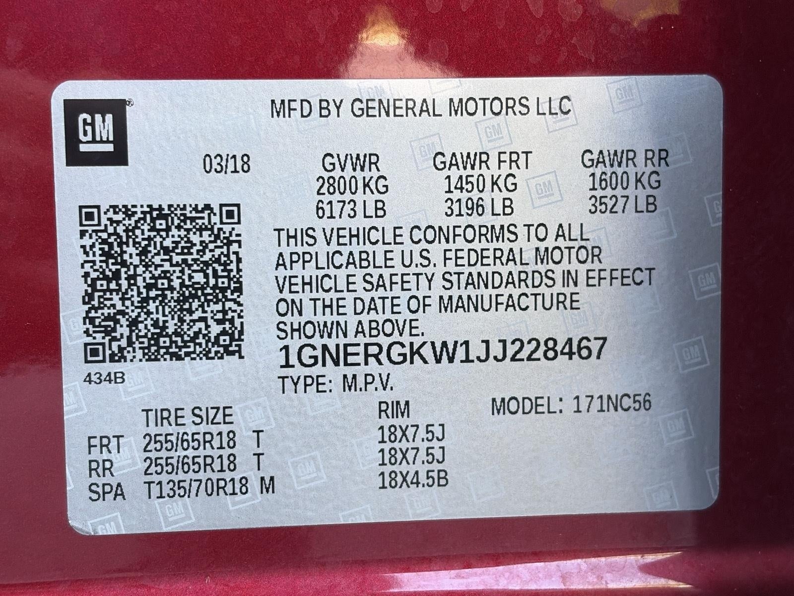 2018 Chevrolet Traverse FWD 4dr LT Cloth w/1LT
