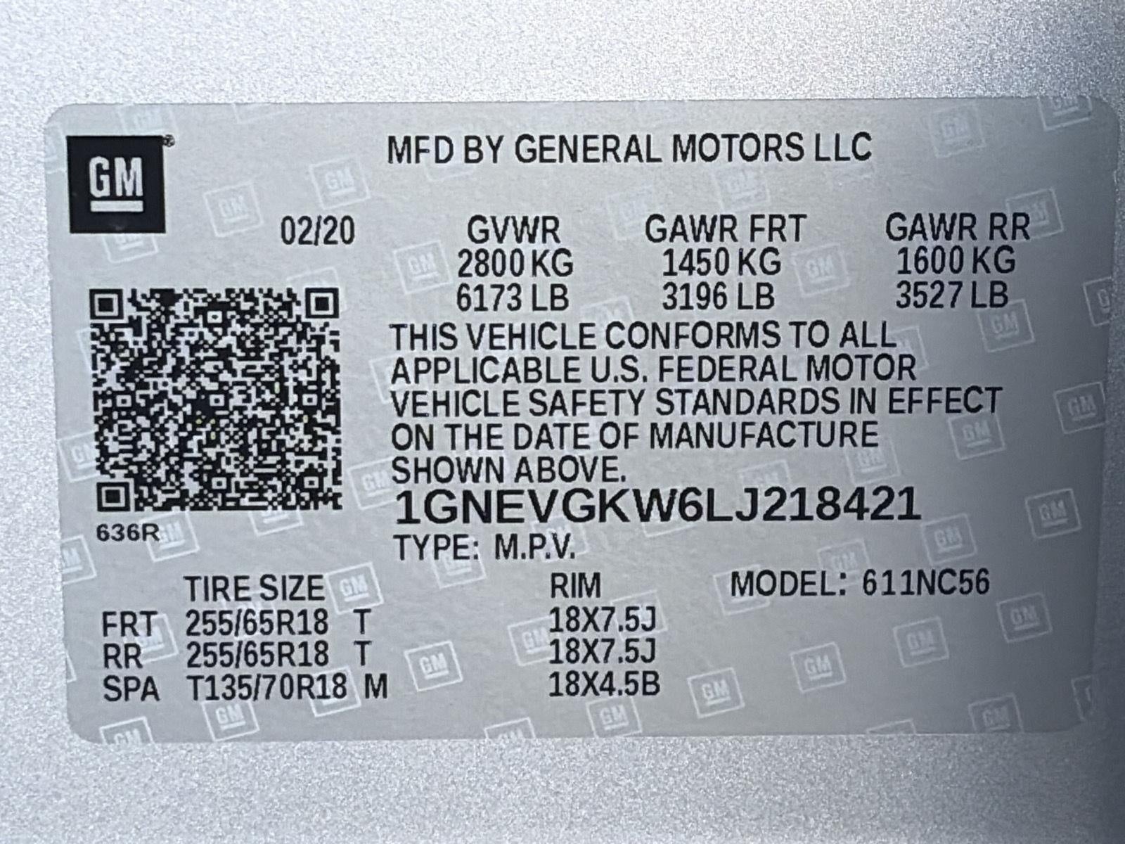 2020 Chevrolet Traverse AWD 4dr LT Cloth w/1LT