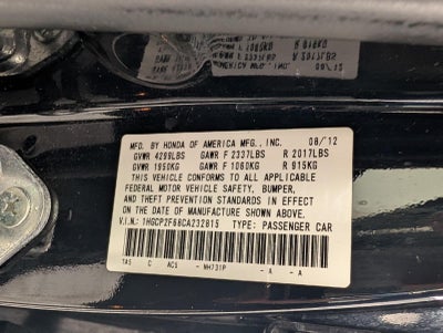 2012 Honda Accord Sdn 4dr I4 Auto SE