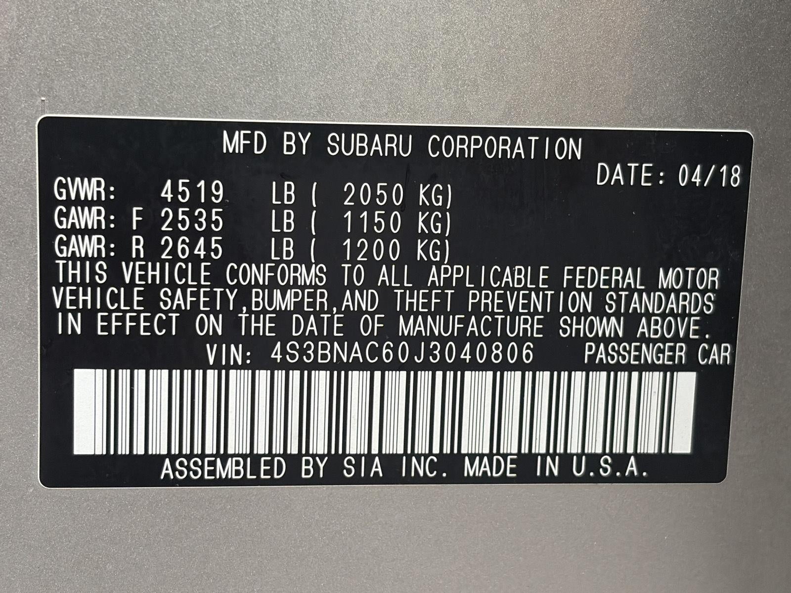 2018 Subaru Legacy 2.5i Premium
