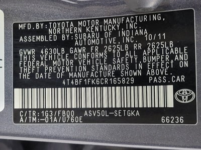 2012 Toyota Camry 4dr Sdn I4 Auto XLE