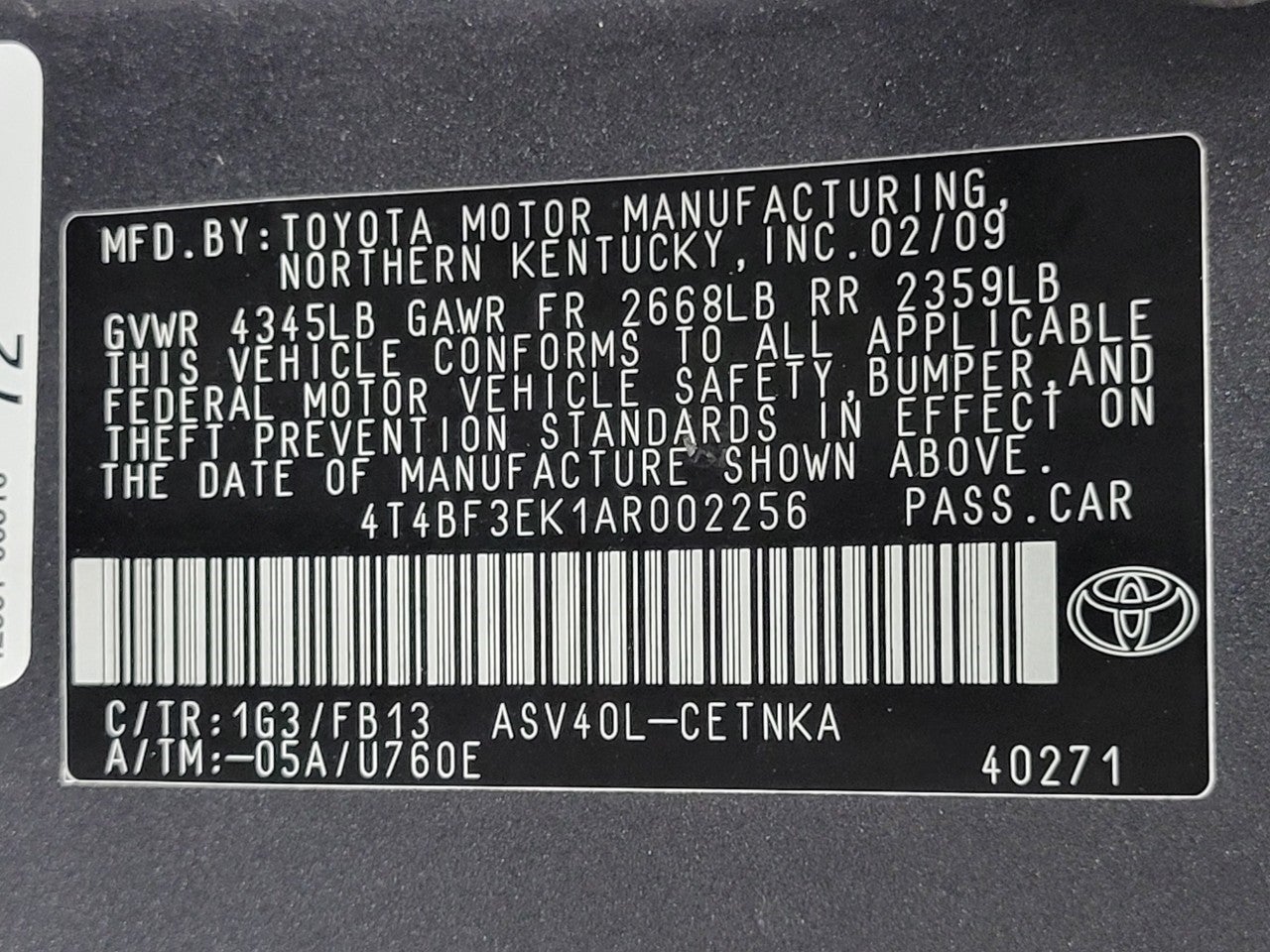 2010 Toyota Camry 4dr Sdn I4 Auto