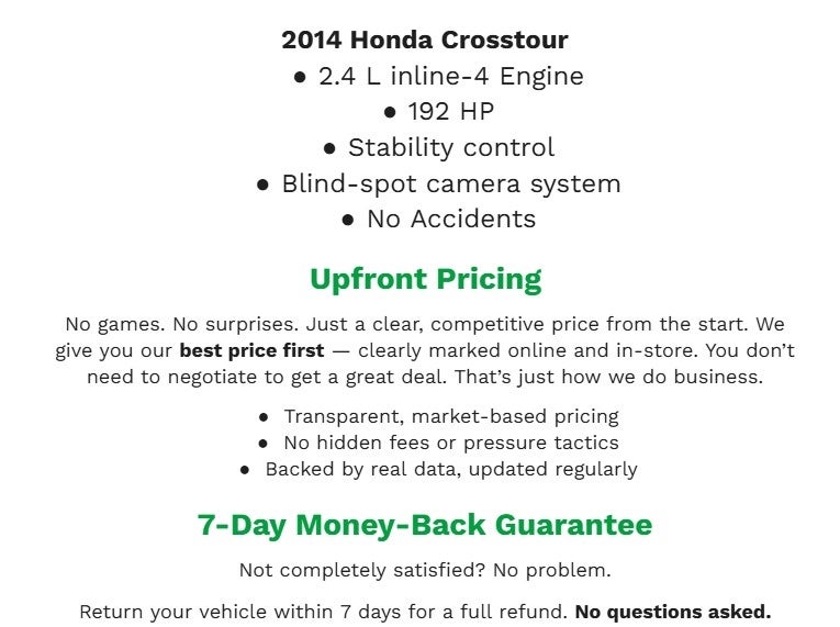 Used 2014 Honda Crosstour EX-L V-6 with VIN 5J6TF1H57EL001051 for sale in Oshkosh, WI