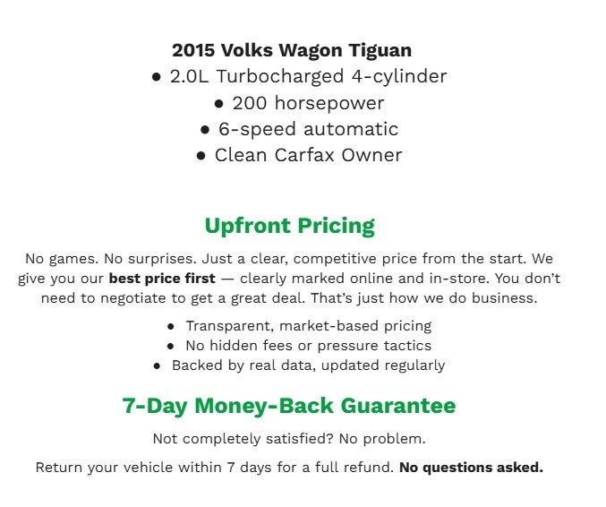 Used 2015 Volkswagen Tiguan SE with VIN WVGBV7AX6FW542395 for sale in Oshkosh, WI