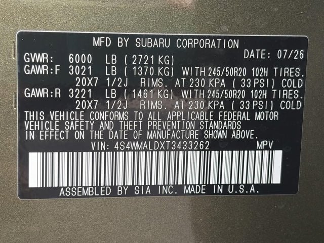 2026 Subaru ASCENT Onyx Edition Touring 7-Passenger