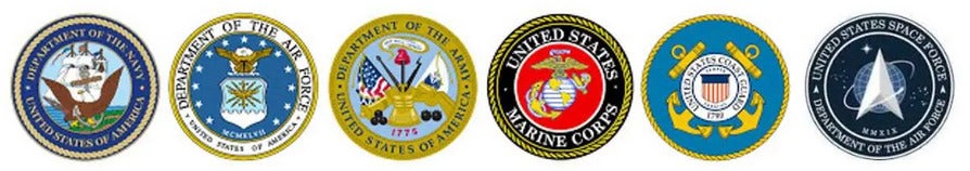 United States Military branch logos.