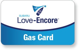 Subaru Love Encore gas card image with Subaru Love-Encore logo. | Bergstrom Subaru Oshkosh in Oshkosh WI