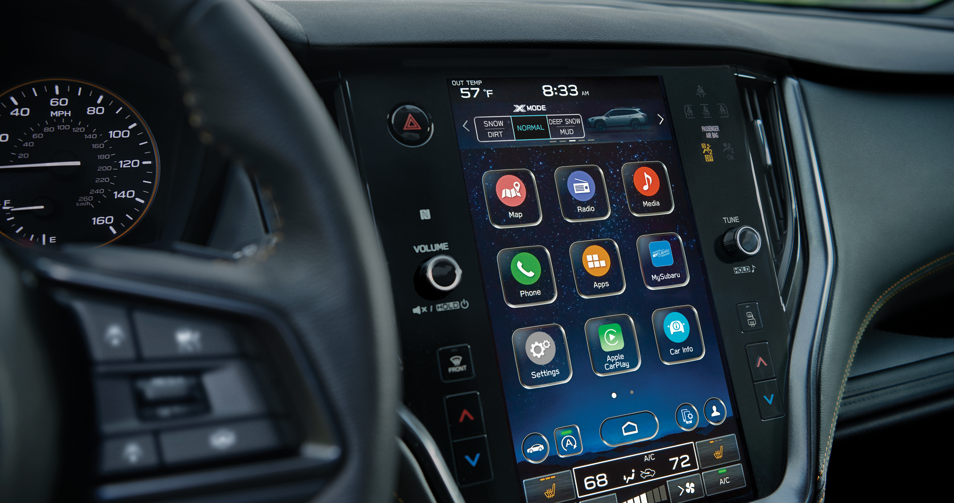 A close-up of the 11.6-inch touchscreen for the STARLINK Multimedia system on the 2023 Outback Wilderness. | Bergstrom Subaru Oshkosh in Oshkosh WI