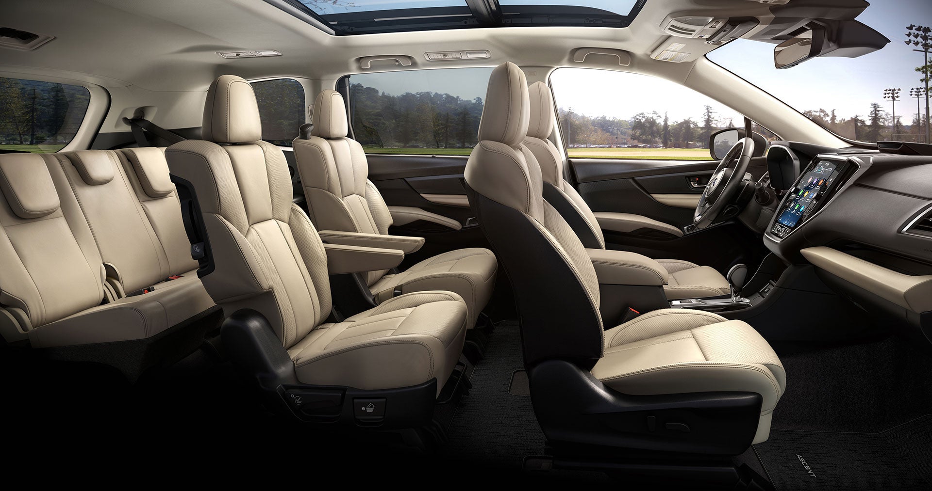 Interior of 2024 Subaru Ascent Limited in Warm Ivory Leather